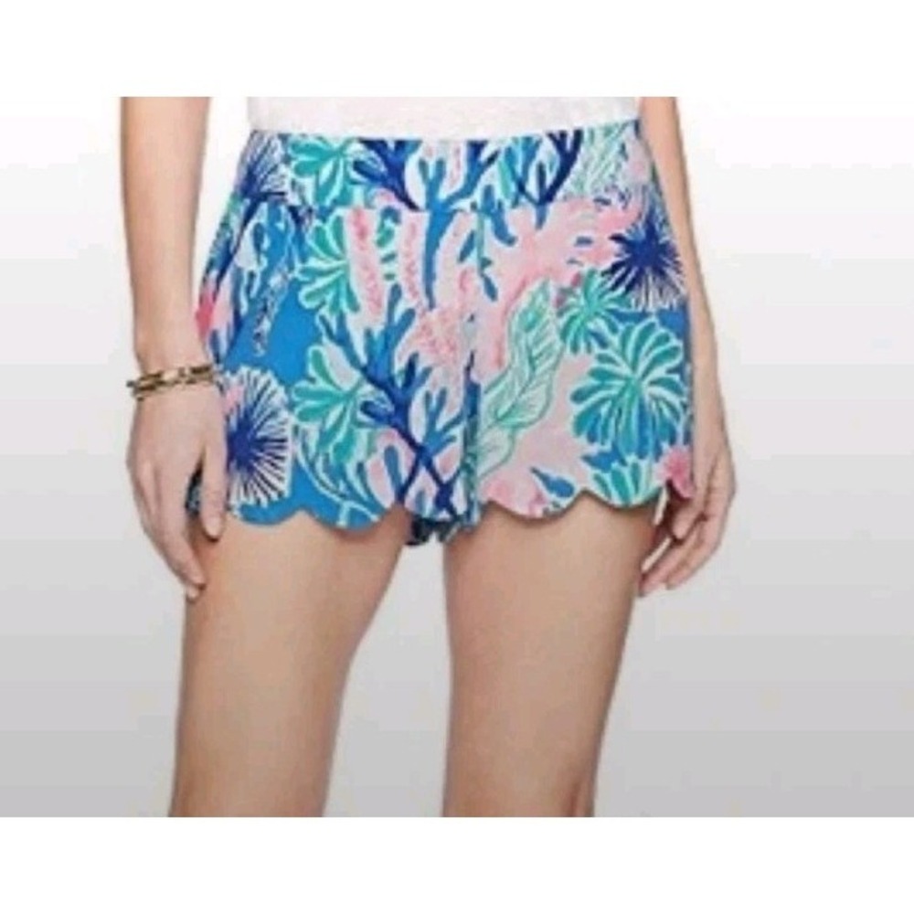 Lilly Pulitzer Size‎ XS Blue Pink 4" Dahlia Summer scalloped Beach Shorts $78 EC